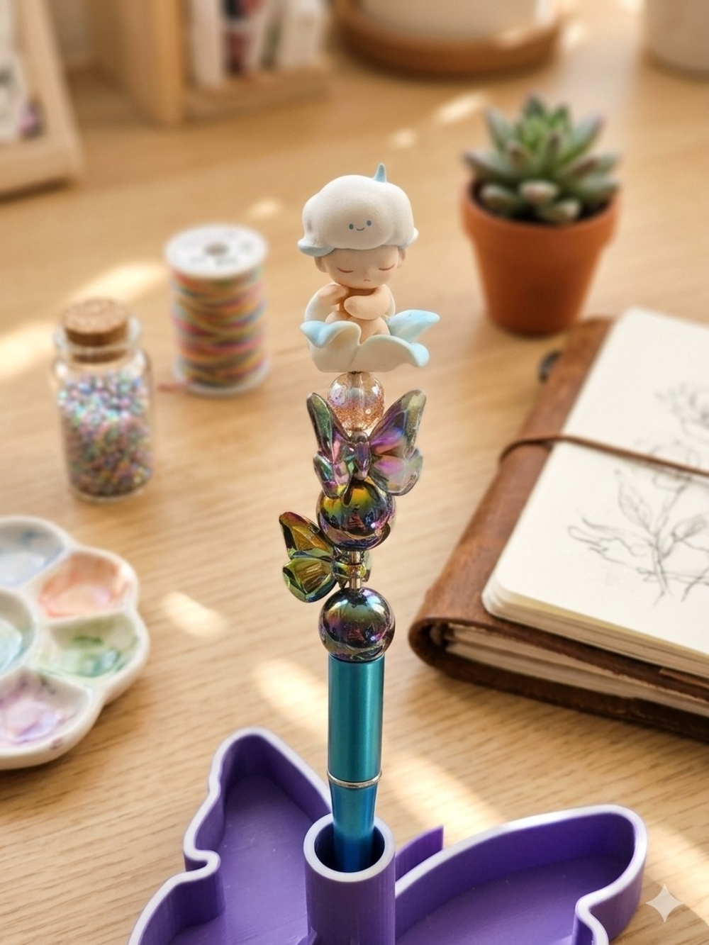 Cute Blue Butterfly Topper Pen with Demo